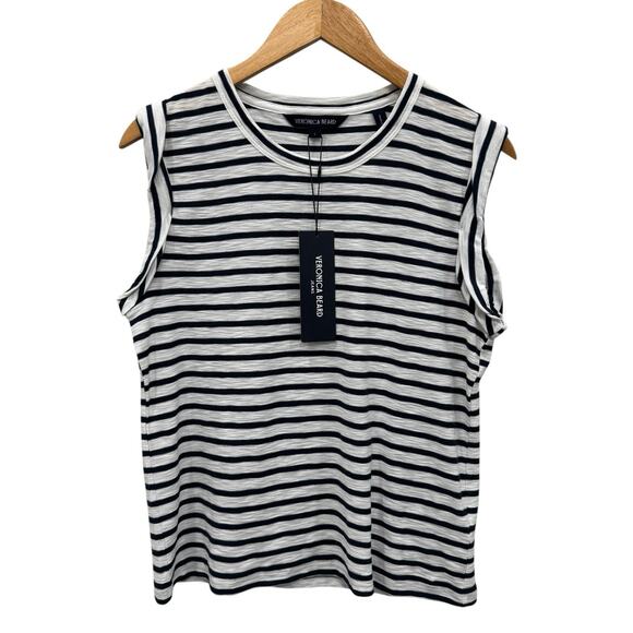 Veronica Beard Dree Muscle Tee NWT Striped Pima Cotton Off-White Small - Picture 1 of 7